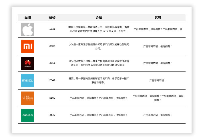 Word制作精美的多线表格（带图片产品表格）